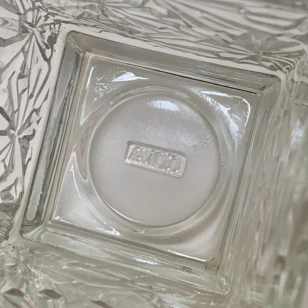 Vintage Avon Square Crystal Glass Candle Holder Diamond Cut Snowflake 3 3/4